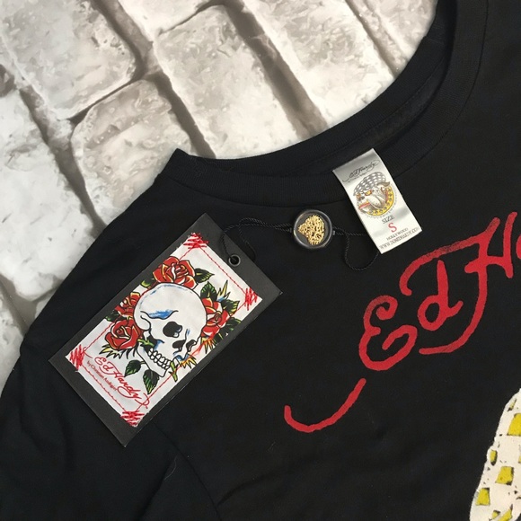 Black Ed Hardy Long Sleeve Tee NWT Death Or Glory - Picture 2 of 5